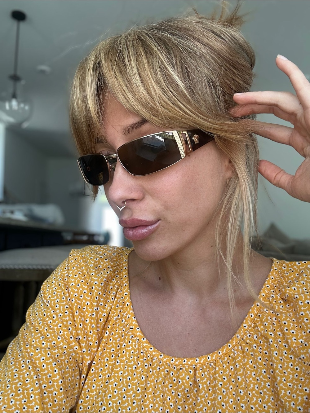Gold and Black Rectangular Women's Sunglasses